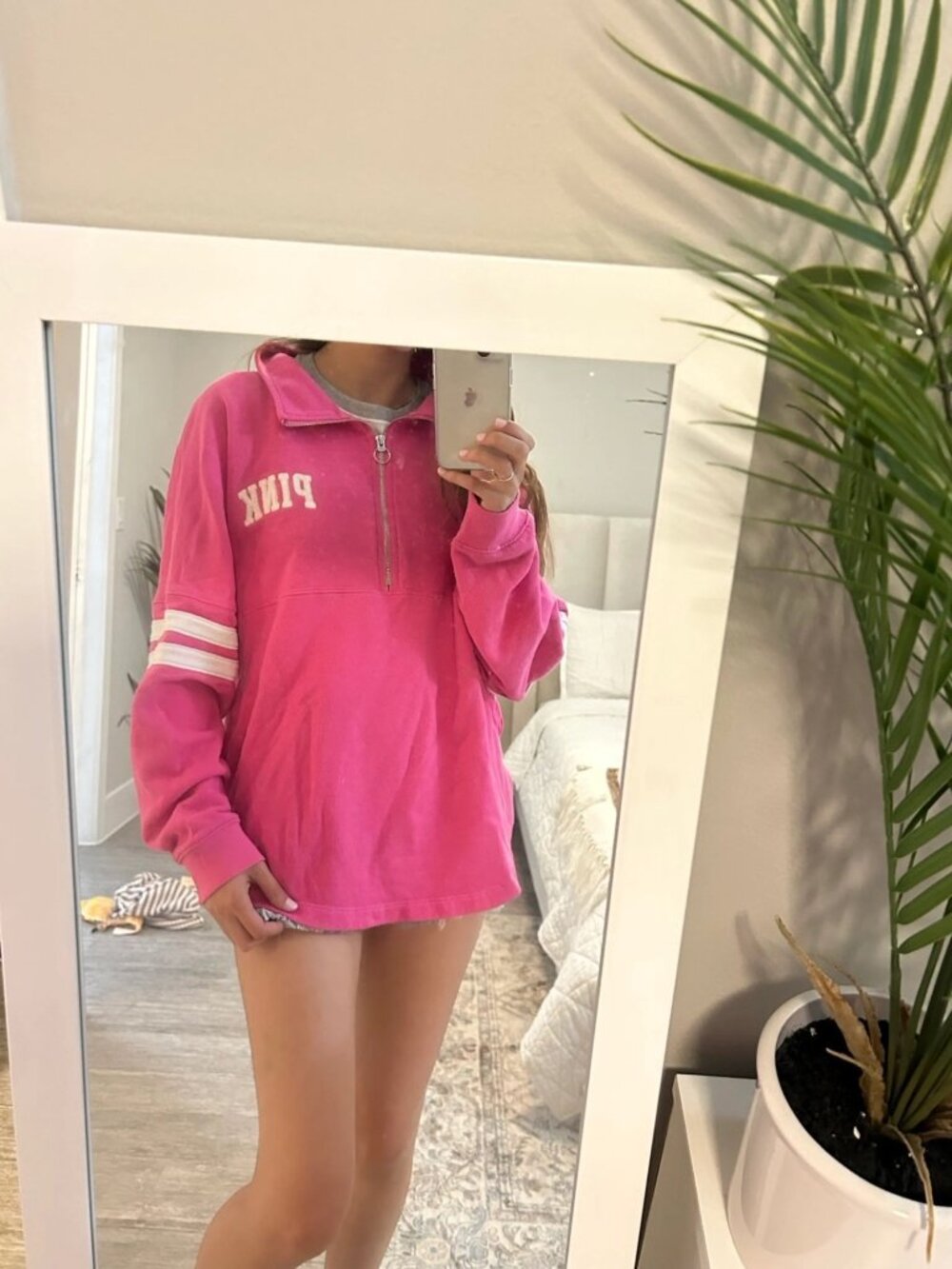 Victorias Secret Pink Pullover Oversized Sweatshirt XL Hot Pink Quarter-Zip